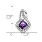 14k White Gold 6mm Cushion Amethyst and Diamond Chain Slide - Image 3