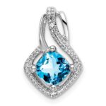 14k White Gold 6mm Cushion Blue Topaz and Diamond Chain Slide