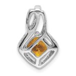 14k White Gold 6mm Cushion Citrine and Diamond Chain Slide - Image 4