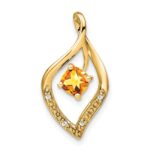 14k 5mm Cushion Citrine and Diamond Leaf Chain Slide
