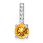14k White Gold 7mm Round Citrine and Diamond Chain Slide
