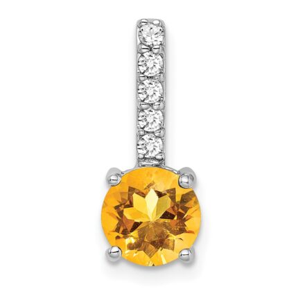 14k White Gold 7mm Round Citrine and Diamond Chain Slide