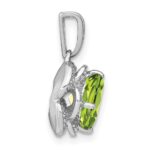 14k White Gold 7mm Cushion Peridot and Diamond Pendant - Image 2