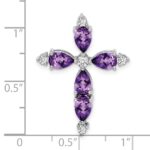 14k White Gold 6x4mm Pear Amethyst and Diamond Cross Chain Slide - Image 3