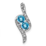 14k White Gold 2-Stone Round Blue Topaz and Diamond Chain Slide