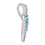 14k White Gold 2-Stone Round Blue Topaz and Diamond Chain Slide - Image 2