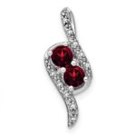 14k White Gold 2-Stone Round Garnet and Diamond Chain Slide
