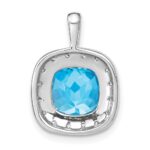 14k White Gold 10mm Cushion Blue Topaz and Diamond Halo Pendant - Image 4