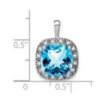 14k White Gold 10mm Cushion Blue Topaz and Diamond Halo Pendant - Image 3
