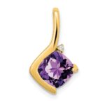 14k 7mm Cushion Amethyst and Diamond Pendant
