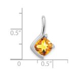 14k White Gold 7mm Cushion Citrine and Diamond Pendant - Image 3