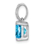 14k White Gold 8mm Cushion Blue Topaz and Diamond Pendant - Image 2