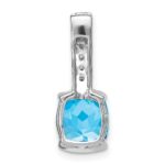14k White Gold 8mm Cushion Blue Topaz and Diamond Chain Slide - Image 4