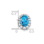 14k White Gold 8x6mm Oval Blue Topaz and Diamond Halo Chain Slide - Image 2