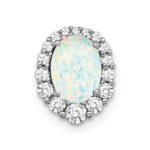 14k White Gold Oval Lab Created Opal and Diamond Halo Chain Slide