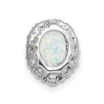 14k White Gold Oval Lab Created Opal and Diamond Halo Chain Slide - Image 3