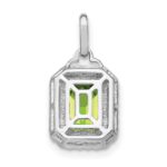 14k White Gold 9x7mm Emerald-cut Peridot and Diamond Halo Pendant - Image 4