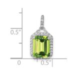 14k White Gold 9x7mm Emerald-cut Peridot and Diamond Halo Pendant - Image 3