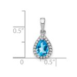 14k White Gold 7x5mm Pear Blue Topaz and Diamond Halo Pendant - Image 3