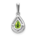 14k White Gold 7x5mm Pear Peridot and Diamond Halo Pendant - Image 4
