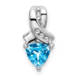 14k White Gold 6mm Trillion Blue Topaz and Diamond Chain Slide