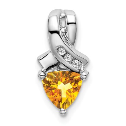14k White Gold 6mm Trillion Citrine and Diamond Chain Slide