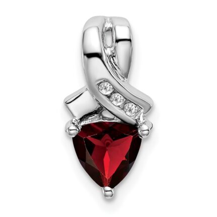 14k White Gold 6mm Trillion Garnet and Diamond Chain Slide