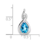 14k White Gold 8x6mm Pear Blue Topaz and Diamond Chain Slide - Image 3