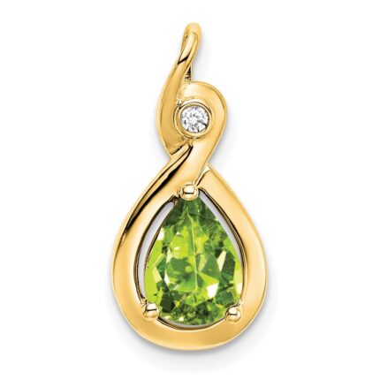 14k 8x6mm Pear Peridot and Diamond Chain Slide