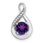14k White Gold 6mm Round Amethyst and Diamond Chain Slide