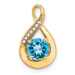 14k 6mm Round Blue Topaz and Diamond Chain Slide