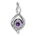 14k White Gold 6.5mm Round Amethyst and Diamond Fancy Pendant - Image 4