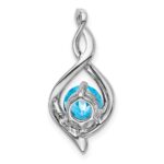 14k White Gold 6.5mm Round Blue Topaz and Diamond Fancy Pendant - Image 4