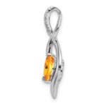 14k White Gold 6.5mm Round Citrine and Diamond Fancy Pendant - Image 2