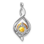 14k White Gold 6.5mm Round Citrine and Diamond Fancy Pendant - Image 4