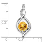 14k White Gold 6.5mm Round Citrine and Diamond Fancy Pendant - Image 3