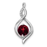 14k White Gold 6.5mm Round Garnet and Diamond Fancy Pendant