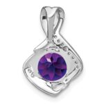 14k White Gold 8mm Round Amethyst and Diamond Fancy Chain Slide - Image 4