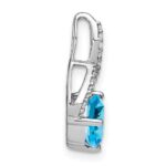 14k White Gold 7mm Cushion Blue Topaz and Diamond Chain Slide - Image 2