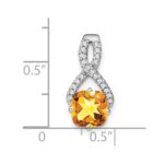 14k White Gold 7mm Cushion Citrine and Diamond Chain Slide - Image 3