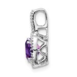 14k White Gold 6mm Cushion Amethyst and Diamond Pendant - Image 2