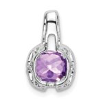 14k White Gold 6mm Cushion Amethyst and Diamond Pendant - Image 4