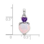 14k White Gold Heart Lab Created Opal and Amethyst Pendant - Image 2