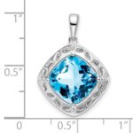 Sterling Silver Rhodium-plated Blue Topaz and Diamond Pendant - Image 3