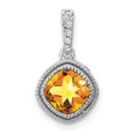 10k White Gold Cushion Citrine and Diamond Pendant