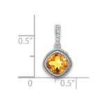 14k White Gold 6mm Cushion Citrine and Diamond Pendant - Image 3