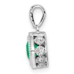 14k White Gold Cushion Emerald and Diamond Pendant with Side Diamond Detail - Image 2