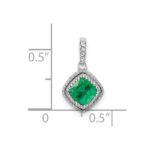 14k White Gold Cushion Emerald and Diamond Pendant with Side Diamond Detail - Image 3