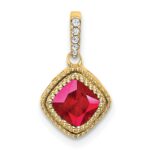 14k Cushion Ruby and Diamond Pendant with Side Diamond Detail
