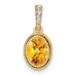 14k 7x5mm Oval Citrine and Diamond Pendant